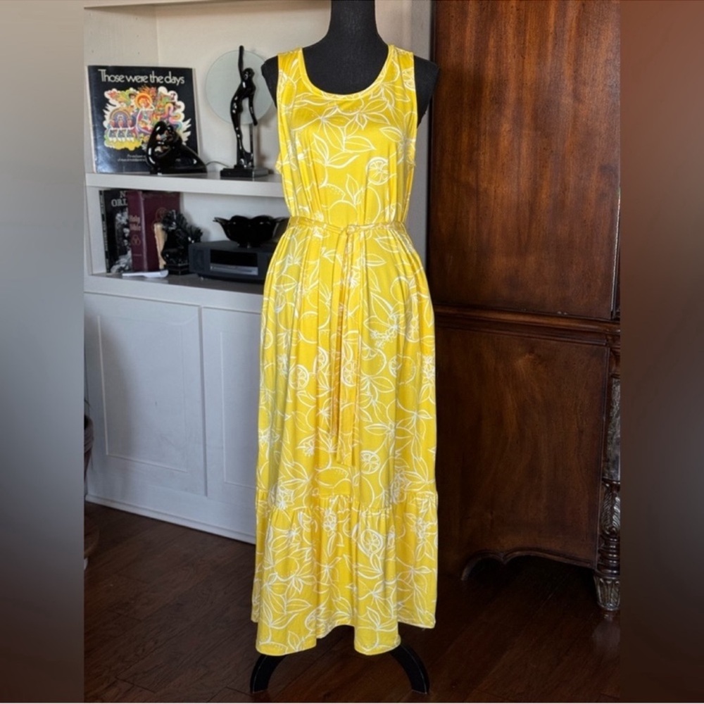 Cuddl Duds Lemon Print Yellow Maxi Dress